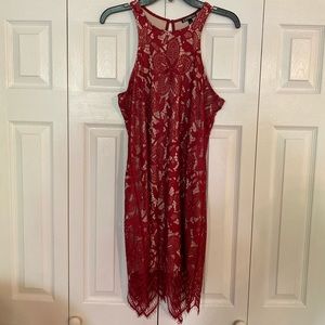 Red and nude lace dress from Express